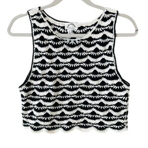 The Upside Crochet Knit Scallop Tank Top Black White Size 6 Festival Chic